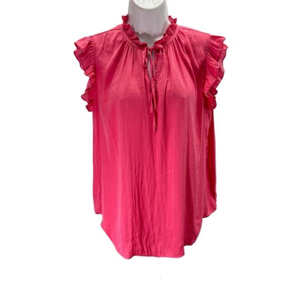 Rachel Roy Top Womens Medium Ruffle Cap Sleeve Pink Silky Neck Tie - Picture 1 of 10
